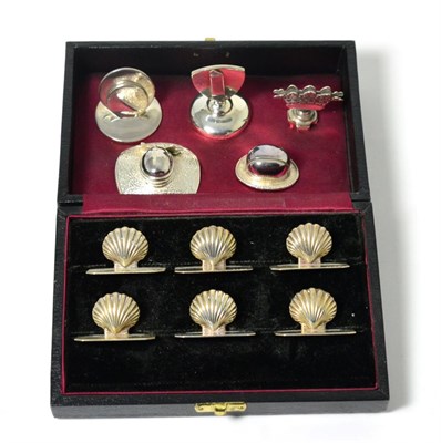 Lot 179 - A Set of Six Silver Name Card Holders, marked 925, late 20th century, in the form of a shell on...