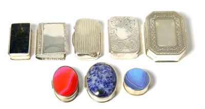 Lot 188 - Eight Modern Silver and Hardstone Pill or Snuff Boxes, various dates and makers, London and...