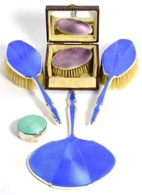 Lot 190 - A Group of Silver and Guilloche Enamel Dressing Table Items, comprising: A Mirror and Two...
