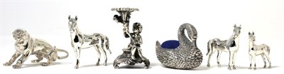 Lot 191 - A Silver Swan Pin Cushion, Ari Norman, London 2002, together with: a cast model of a panther,...