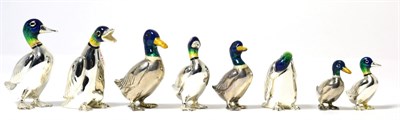 Lot 193 - A Group of Eight English and Continental Silver and Enamel Models of Ducks, five English...