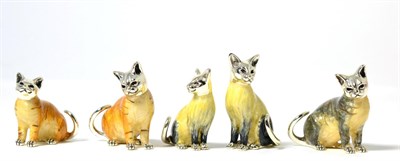 Lot 194 - Five Silver and Enamel Models of Cats, maker's mark JAH, London 2008/10, the largest 4cm high (5)