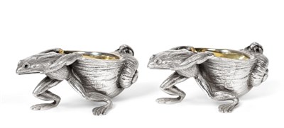Lot 206 - A Pair of Modern Cast Silver Novelty Frog Salts, Francis Howard, London 2008, modelled as a...