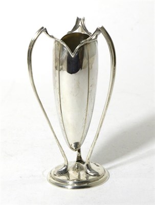 Lot 215 - An Edwardian Art Nouveau Silver Posy Vase, Walker & Hall, Sheffield 1905, the torpedo shaped...