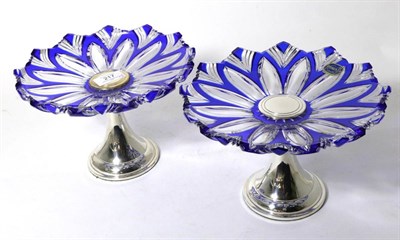 Lot 217 - A Pair Silver and Blue-Flashed Cut Glass Comports, C J Vander, London 1996, the Bohemia Crystal...