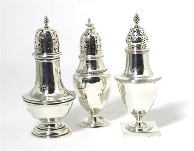 Lot 227 - A George III Style Silver Pedestal Caster, Nathan & Hayes, Chester 1905, vase shape on square...