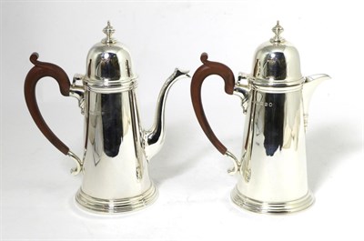 Lot 236 - A Matched Pair of Queen Anne Style Silver Cafe Au Lait Pots, Adie Bros, Birmingham 1932, and...