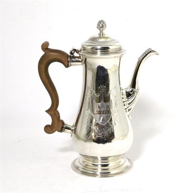 Lot 255 - A George II Provincial Silver Coffee Pot, John Langlands, Newcastle 1757, baluster form on circular