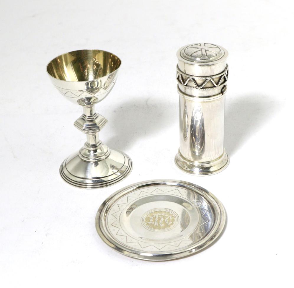 Lot 259 - An Arts and Crafts Silver Oil Stock, Greenwood & Watts, 1917, of cylindrical form in two...