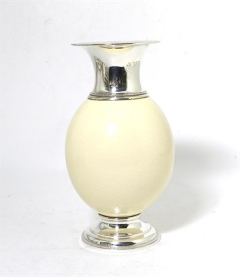 Lot 270 - A Silver Mounted Ostrich Egg Vase, WW, London 2003, the silver mounts with bead borders, 23.5cm...