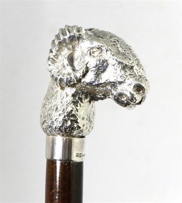 Lot 277 - A Modern Novelty Silver Topped Ram's Head Walking Stick, KC, Birmingham, no date circa 2000,...