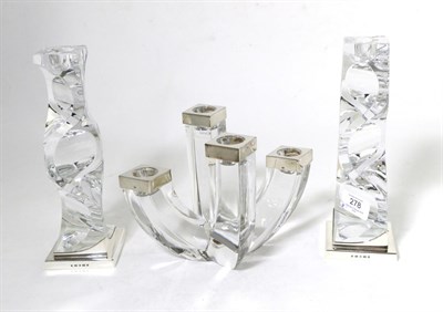 Lot 278 - A Modern Silver Mounted Glass Four Light Candelabrum, Carr's Ltd, Sheffield 2005, together with...