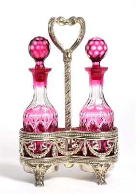 Lot 288 - A Modern Silver Oil and Vinegar Cruet Stand, WW, London 2003, of 19th Century style with ribbon...