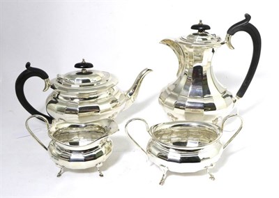 Lot 289 - A George V Silver Four Piece Tea Service, Viners Ltd, Sheffield 1931, of faceted oval form, the hot