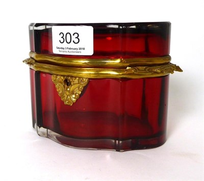 Lot 303 - A 19th century French ruby red glass casket with gilt metal mounts, 16cm wide, 10cm high