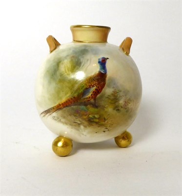 Lot 308 - A Royal Worcester spherical vase, painted with a pheasant by James Stinton (restoration to neck)