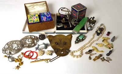 Lot 365 - A group of assorted small collectables including; an opal stick pin, six further stick pins; a...