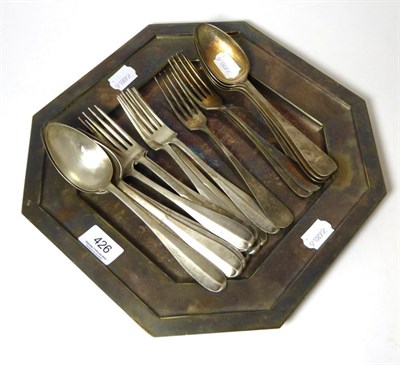 Lot 426 - A quantity of Belgian white metal flatware, Deheid Freres, stamped 800; further similar plated...