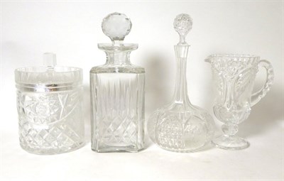 Lot 440 - An Edinburgh Crystal square cut glass decanter; a biscuit barrel; decanter and jug