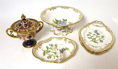 Lot 480 - A Royal Crown Derby Old Imari pedestal vase and cover and four Spode Lobelia pattern items