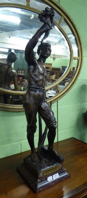 Lot 481 - A large patinated spelter figure, 'Fruits du Travail', after the model by Charles Peron, 84cm high