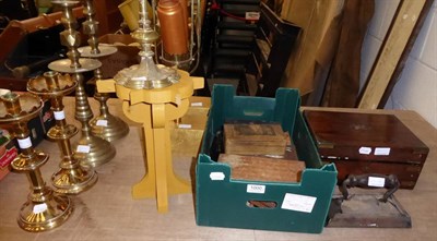 Lot 1000 - A quantity of ecclesiastical brass candlesticks and other items to include table boxes