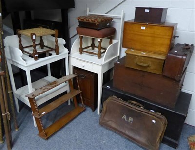 Lot 1029 - A quantity of assorted trunks, luggage, boxes, stools, washstands etc