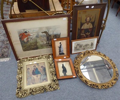Lot 1046 - Two Victorian portrait silhouettes, indistinctly signed, dated 1845; a John Leech hunting...