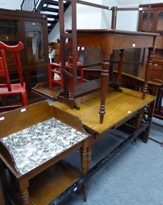 Lot 1049 - A group of furniture comprising a washstand, kitchen table, side table, towel rack and a...