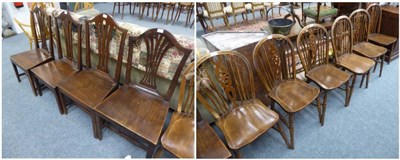 Lot 1057 - A set of six wheel back kitchen chairs and four similar provincial dining chair with solid...