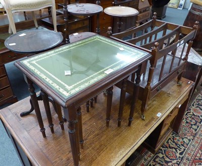Lot 1058 - A reproduction three division Canterbury, a nest of tables, a cake stand and two tripod tables (5)