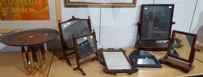 Lot 1077 - Four various 19th century swing toilet mirrors, a Middle Eastern folding tray table, two fret...