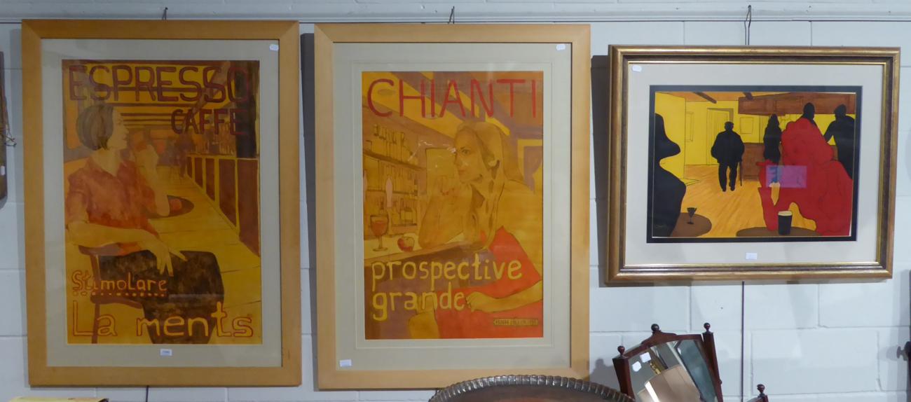 Lot 1086 - Hugh Miller (Contemporary) ";Cianti";, ";Expresso";, mixed media, together with a further cafe...