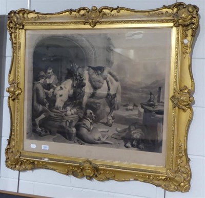 Lot 1095 - After Sir Edwin Landseer, 'Refreshment - A scene in Belgium', engraving, in an elaborate gilt gesso
