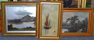 Lot 1100 - J. Fairbank, 'Rydal Water', oil on board, together with five further decorative lake landscapes (6)