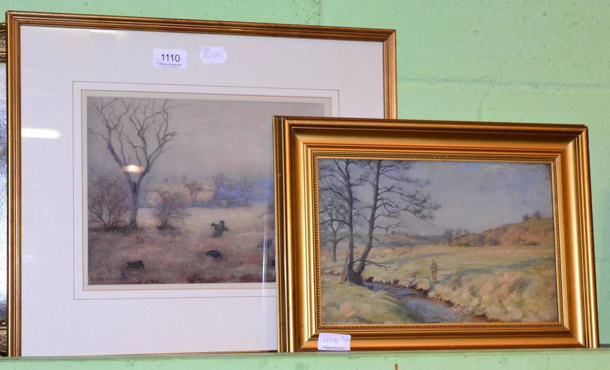 Lot 1110 - British School, early 20th Century, Two figures beside a brook in a country landscape, oil on...