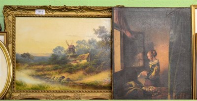 Lot 1111 - After Vermeer, Girl reading a letter at a window, oil on canvas; and A river landscape with cottage
