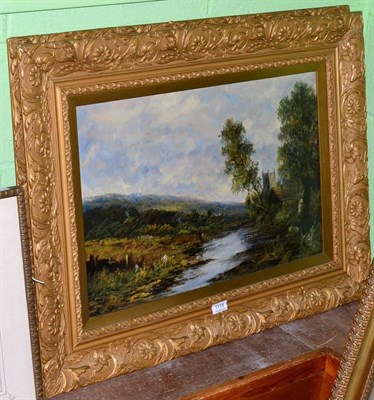 Lot 1118 - Clay (19th century) River landscape with church, signed, oil on canvas board, together with a...