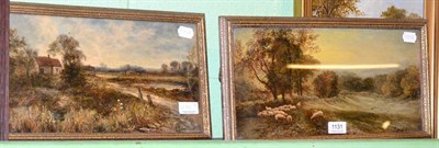 Lot 1131 - John Lonstaffe (19th century) Sheep grazing in a woodland landscape, signed, oil on panel, together
