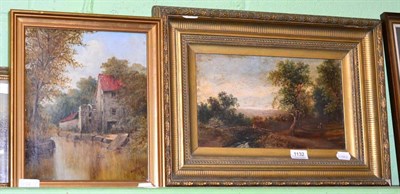 Lot 1132 - English School, 19th century, a figure fishing from a bridge in a wooded landscape, oil on...