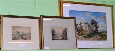 Lot 1136 - English School, 19th Century, 'Cottages near Keswick' and 'Crummock Water', watercolours; and a...