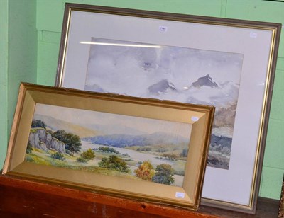 Lot 1140 - Maureen Mycroft, 'Mist in the Langdales', watercolour, signed, titled verso, 50cm x 71cm; and...