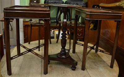 Lot 1169 - A pair of reproduction mahogany side tables and a mahogany wine table (3)