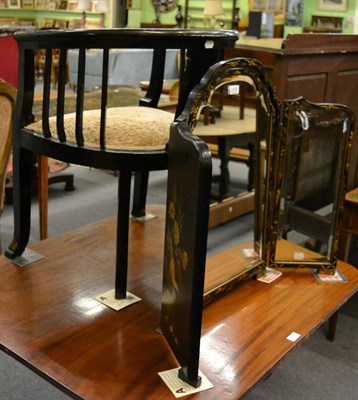 Lot 1172 - A Chinoiserie three section dressing table mirror and a similarly decorated tub chair