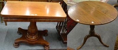 Lot 1175 - A Victorian mahogany foldover tea table and a Victorian oak circular snap top table (2)