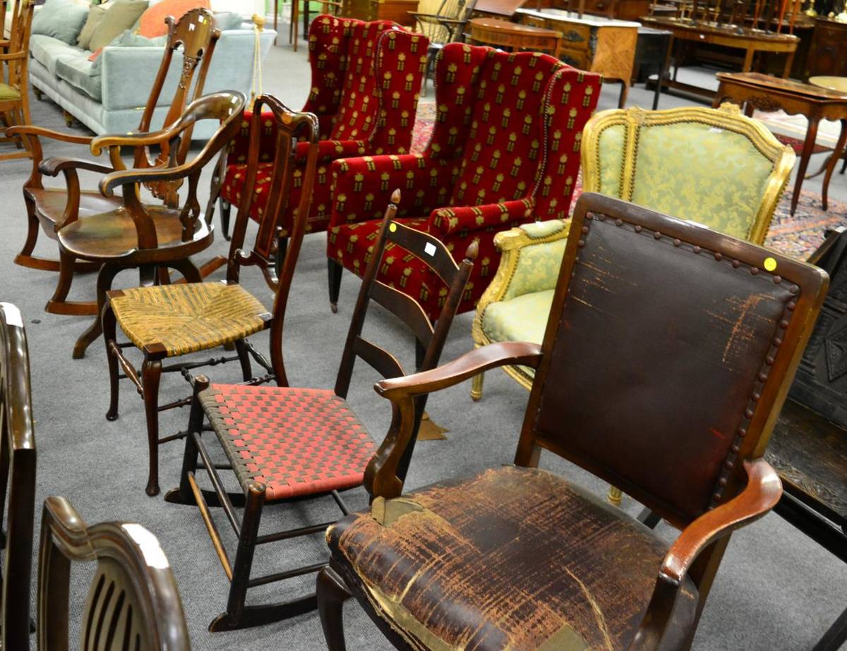 Lot 1191 - A mahogany rocking chair; a 19th century revolving smokers chair; an Edwardian occasional...