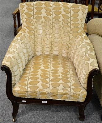 Lot 1195 - A mahogany framed armchair recovered in plush velvet