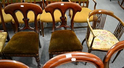 Lot 1204 - An Edwardian line inlaid tub chair together with a pair of 19th century mahogany dining chairs