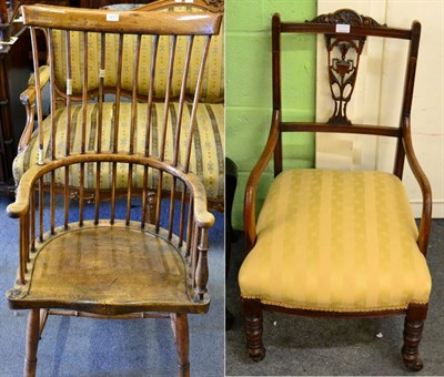 Lot 1217 - A 19th century comb back armchair, some damages and a late Victorian small open armchair