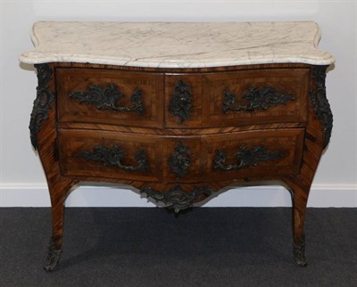 Lot 1226 - A Louis XV Kingwood and Rosewood three drawer commode, late 18th century, with a grey and white...